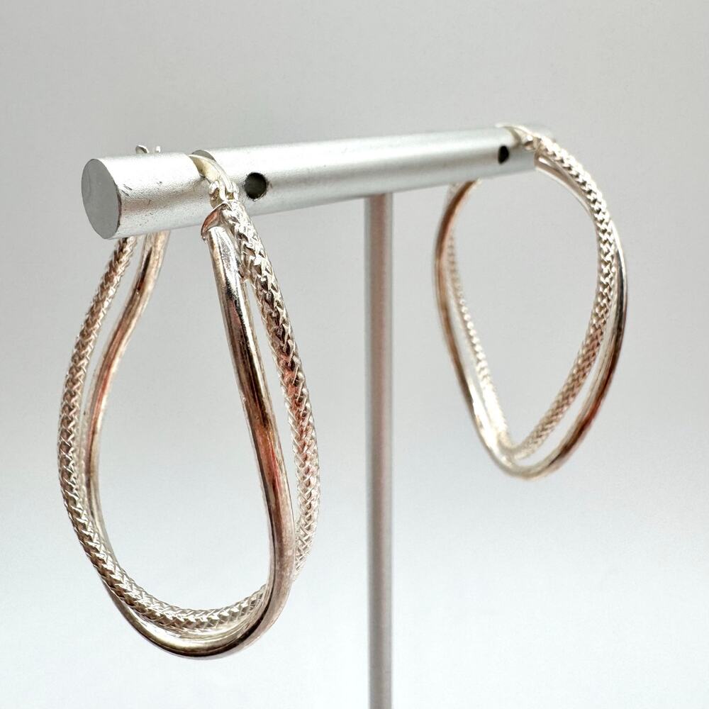 JCM 925 Sterling Silver Double Hoop Earrings Signed Acid Tested 6.00 Grams - Picture 4 of 12